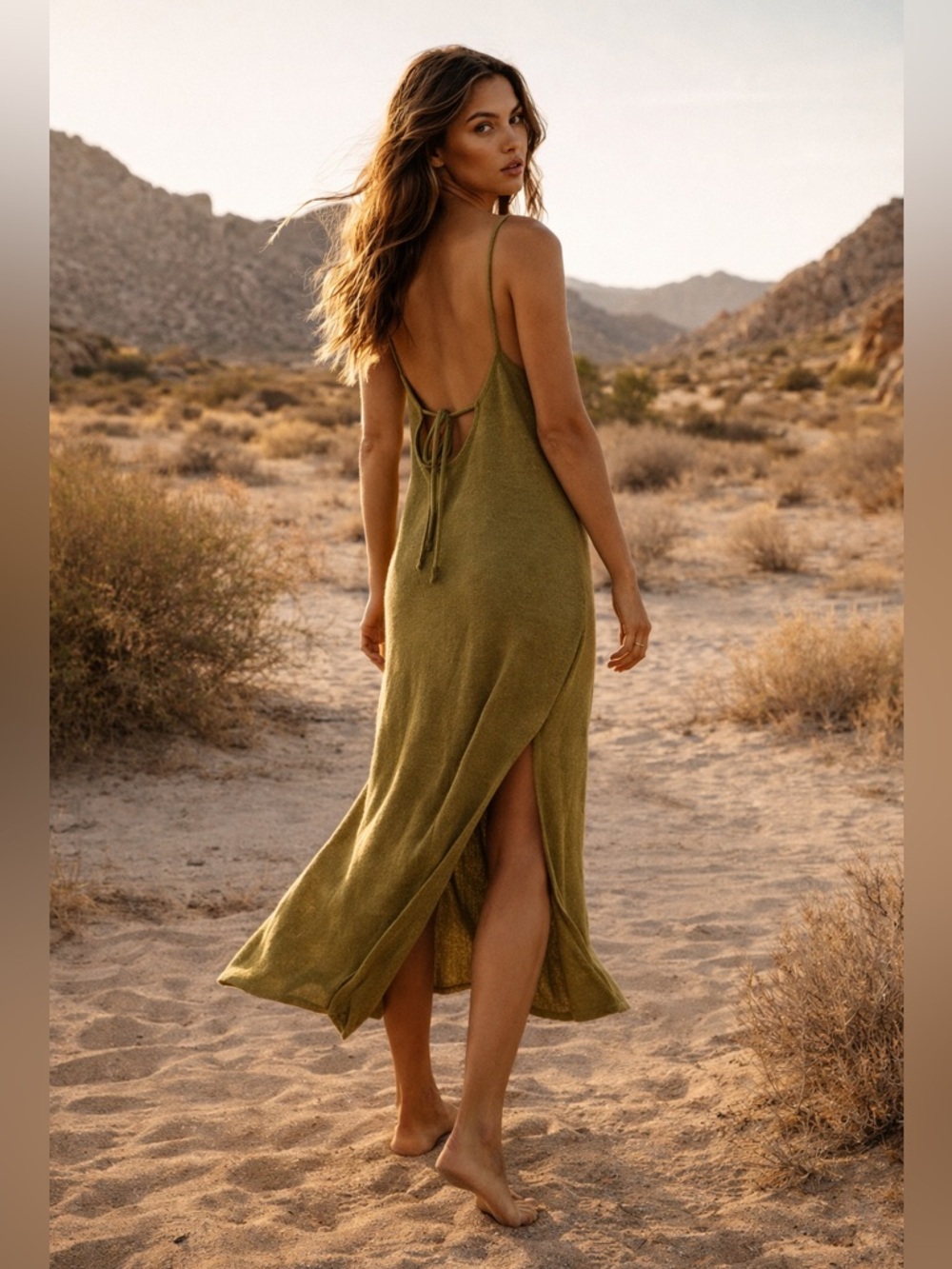 Back Beat Rags Made Los Angeles Olive Green Dress Small Boho Recycled Cotton A7